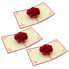 CAWKAY 3Dメッセージカード 3枚セット 薔薇 立体ポップアップカード 飛び出すカード 恋人 誕生日 母の日 記念日 結婚祝い 招待状 (レッド（3枚セット）) [レッド（3枚セット）]