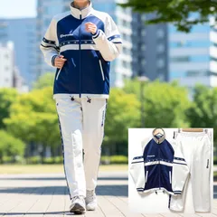 2点セット◎ヴィンテージ◎【Champion Products】チャンピオン プロダクツ ジャージ 運動着 ジャケット ライン トラック パンツ セットアップ ジップアップ イージー レディース ホワイト ブルー サイズ L /M40384ja