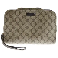 GUCCI (グッチ) GGスプリーム クラッチバッグ セカンドバッグ ベージュ PVC×レザー 201755