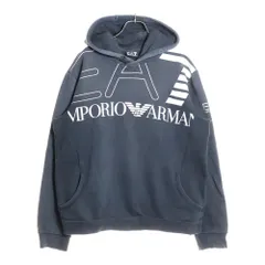 EMPORIO ARMANI (エンポリオアルマーニ) EA7 イーエー7 プルオーバー フロントプリントパーカー フーデットスウェット ブラック