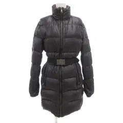 プラダスポーツ PRADA SPORT ダウンコート 42 L 三角プレート ジップアップ ミドル ハーフ丈 ベルト付 黒 ブラック /AE ■WY