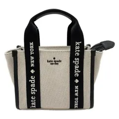 Kate spade(ケイトスペード) トートバッグ美品  キップ キャンバス ミニ トート KL062 アイボリー×黒 ミニバッグ