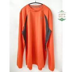 アメリカ古着　PUMA　プーマ　Tシャツ　長袖　ジャージ　オレンジ　メンズ　XLサイズ　ツートンカラー　メッシュ　速乾　スポーツ　ジム　散歩　アメカジ　USA　ファション　トップス　春　夏　秋