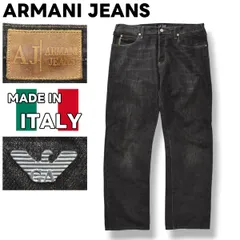 イタリア製 アルマーニ ジーンズ ARMANI JEANS ストレート デニム パンツ ジーパン Gパン ボタンフライ 5ポケット ワンポイント ロゴ L相当 ブラック ラグジュアリー モード メンズ