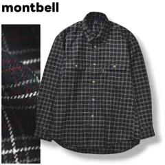 【美品】 モンベル montbell WIC． ウール トレール 長袖 シャツ ラウンドヘム ダブルポケット M チェック柄 ブラック x ワインレッド アウトドア カジュアル ウェア タウンユース レジャー メンズ