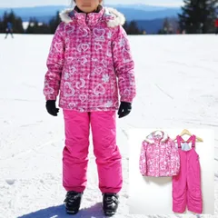 2点セット◎【CCL TEAM】シーシーエル チーム スキー ウェア 上下セット ジャケット アウター ジャンパー パンツ オーバーオール スノーボード スノボ アウトドア ウィンター スポーツ ハート ピンク キッズ サイズ 130 /M40385ja