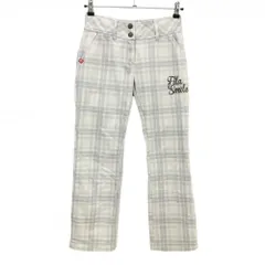 フィラゴルフ パンツ 白×ライトグレー チェック ロゴ刺しゅう 裏微起毛 レディース M ゴルフウェア FILA GOLF