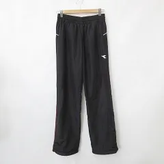 ディアドラ DIADORA スポーツウエア テニス パンツ ウインドパンツ 蓄熱 切替 テープ 刺繍 ドロスト 黒 ブラック L