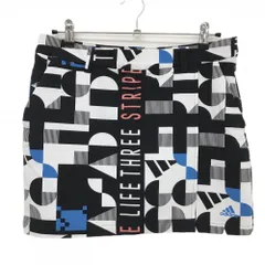 アディダス スカート 黒×白 総柄 裾ロゴ ストレッチ 内側インナーパンツ レディース XOT ゴルフウェア adidas