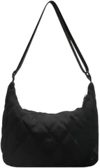 Ken R ショルダーバッグ レディース A4 軽い 大容量 斜めがけ キルティング 半月型 2way 無地 大人 軽量 (ブラック)