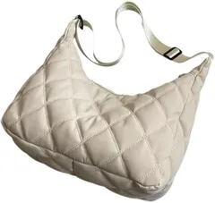 Ken R ショルダーバッグ レディース A4 軽い 大容量 斜めがけ キルティング 半月型 2way 無地 大人 軽量 (ホワイト)