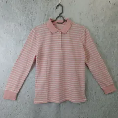 レディース 長袖 ボーダーポロシャツ Lサイズ ピンク×ホワイト〇□
