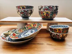 ★メルカリショップは在庫ある商品はSOLDマークは付きません。購入時お気をつけ下さい※おまとめ購入はコメント下さい★4種類各2個で計8個セット★有田焼　花形皿5寸/飯碗/深鉢/小鉢　　古伊万里様式　錦流水花/錦菊牡丹/錦唐草花/錦唐草木甲/錦甲牡丹