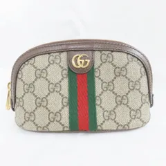 Ts798771 グッチ ポーチ 625550 レザー×PVC カーキ系 レディース GUCCI 美品