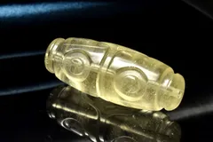 【１点物】AA☆繊細彫刻 リビアングラス　30x12mm　三眼天珠 ビーズ パワーストーン 天然石 _PC8155