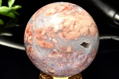 【１点物】ベトナム産◇ジオード チェリーブロッサムアゲート　50mm　丸玉(台座付き) スフィア パワーストーン 天然石 _CG6962【宅急便】
