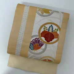 名古屋帯 唐織 丸に桐 蝶々 九寸 正絹 着物 MA-2734