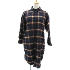 グローバルワーク GLOBAL WORK シャツワンピース ひざ丈 長袖 チェック柄 M マルチカラー 紺 ネイビー /YS24