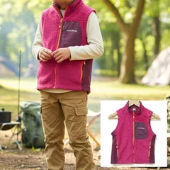 綺麗な色味◎【Mont-bell】モンベル ボア ベスト ジャケット フリース ジャンパー ジップアップ ハイネック キッズ 子供 ジュニア 屋外 アウトドア  防寒 登山 キャンプ ハイキング レッド サイズ130 /M40387ja