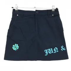 ジュンアンドロペ スカート ネイビー×ライトブルー クローバープリント インナーパンツ付 レディース M ゴルフウェア JUN＆ROPE