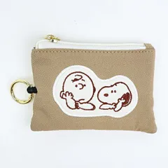 スヌーピー ＆チャーリーブラウン パスポーチ ベージュ アップリケ 定期入れ SNOOPY