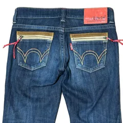 EDWIN 442WFL WILD FIRE ルーズ テーパード 暖かいジーンズ ワイルドファイア 濃紺 インディゴ レディースM エドウィン