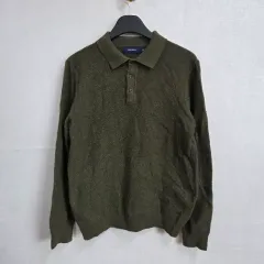 100 メンズ クレミュー カーキ 長袖 ニット ポロTシャツ
