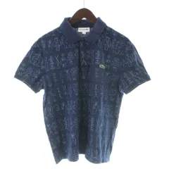 ラコステ LACOSTE ポロシャツ 半袖 M 紺 ネイビー 総柄 /AP
