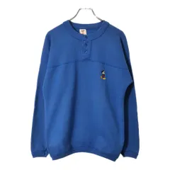 90年代 USA製 Disney ディズニー ミッキーマウス ヘンリーネック スウェット キャラクター ブルー(メンズ LARGE)中古 古着 V9522