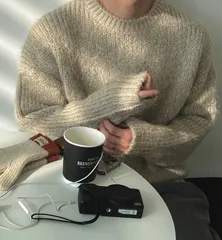 [25FW] フェザーヤーン ラウンド ニット (厚手 アルパカ シンプル ボックス ラウンド ニットTシャツ)