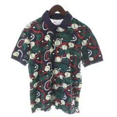 ラコステ LACOSTE ポロシャツ 半袖 M 紺 ネイビー マルチカラー 総柄 /AP