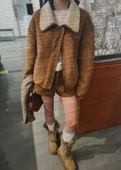 (海外配送)ムートン ジャケット ウール裏地 ショート アウター