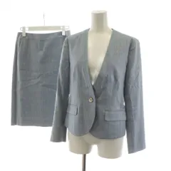ポールスチュアート PAUL STUART スーツ セットアップ 上下 ノーカラージャケット タイトスカート ひざ丈 麻 リネン混 6 水色 ライトブルー K1E10-527-24 K1S14-527-24 /AN51
