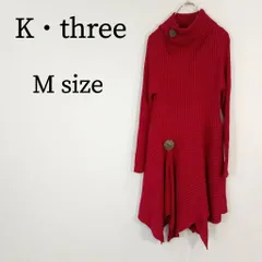 K・three ケイ・スリー レディース トップス ニット セーター ハイネック タートルネック チュニック 長袖 レッド アシンメトリー M