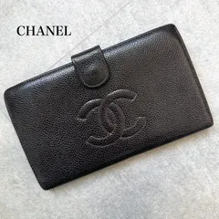 美品 CHANEL シャネル キャビアスキン ココマーク デカココ がま口 二つ折り財布 ブラウン 茶色 ゴールド金具 レザー 長財布
