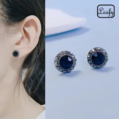 Leafy ビジューピアスエレガントで上品な煌めき 高貴な輝き  一粒ネイビージルコニアピアス  ＨＡＰＰＹになれる  シルバー ブルーサファイア風  フォーマル パーティー 結婚式 参観日にも 女子会 デートにも 9月誕生石  x02045asn