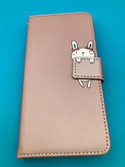 iPhone14 Plus 手帳型ケース うさぎ柄 ピンク カード収納 ストラップ付き