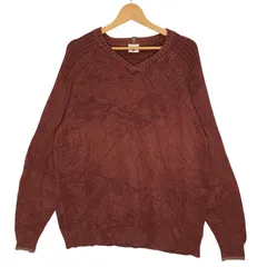 Columbia コロンビア  00年代ヴィンテージ/00’s 袖ライン ニット セーター 長袖 オーバーサイズ ビッグシルエット Vネック CHINA製 XLサイズ レッド ボルドーのサムネイル