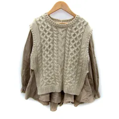 マジェスティックレゴン MAJESTIC LEGON ブラウス カットソー 長袖 ニットベスト ミドル丈 ２点セット M ベージュ /SY2
