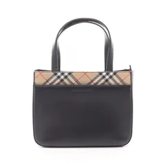 バーバリー BURBERRY ハンドバッグ ノバチェック ブラック/ベージュ キャンバス レザー ハンドバッグ レディース Used A