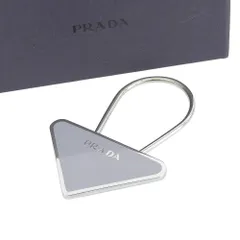 【本物保証】 箱付 超美品 プラダ PRADA 三角ロゴ キーリング キーホルダー M713 チャーム グレー