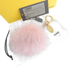 未使用 FENDI ポンポンチャーム キーリング ハートファー ピンク