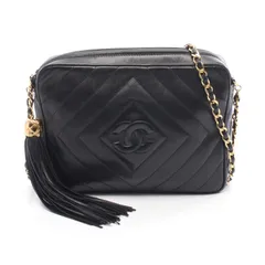 シャネル CHANEL ショルダーバッグ ココマーク ダイヤキルティング ブラック ラムスキン（羊革） ダイヤステッチ ココマーク フリンジ チェーンショルダー