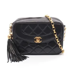 シャネル CHANEL ショルダーバッグ マトラッセ ダイアナフラップ ブラック ラムスキン（羊革） マトラッセ フリンジ ミニ チェーンショルダー レディース Used A