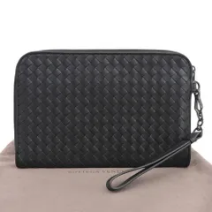 【本物保証】 布袋付 超美品 ボッテガヴェネタ BOTTEGA VENETA イントレチャート セカンドバッグ 493190 クラッチバッグ レザー ブラック