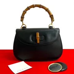極 美品 希少品 GUCCI オールドグッチ ヴィンテージ バンブー レザー 本革 ターンロック ハンドバッグ ミニ トートバッグ ブラック  37426