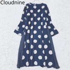 クラウドナイン　シャツワンピース　ドット柄　Aライン　ゆったり　切り替え　エレガント　カジュアル　上品　ネイビー　M〜Lサイズ