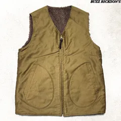 BUZZ RICKSON'S DECK VEST REVERSIBLE デッキベスト リバーシブル アルパカ "Waistcoat Alpaca Lined" TALONジップ サイズ38 カーキ バズリクソンズ