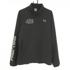 【美品】プーマ ジャケット 黒×白 ロゴゴールド ダブルジップ 裏地メッシュ  メンズ XXL ゴルフウェア PUMA