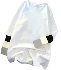 [ＡｒｋｒｅａＭ] 長袖 Tシャツ レディース ロンT 袖口 配色 ボーダー ゆったり 白 トップス (JP, アルファベット, XL, ピンク) [ピンク] [XL]